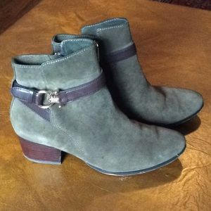 COACH Paulina Green Suede Chunky Heel Bootie